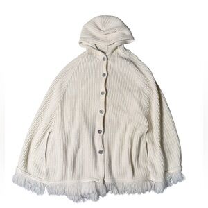Vintage‎ Penrose cape ivory Hooded poncho button ribbed orlon acrylic